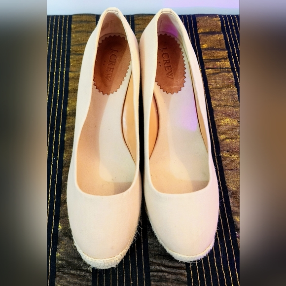 J CREW style#A1244 Espadrille Canvas Wedge Round Toe Slide On Heels Imaculate - Picture 2 of 15
